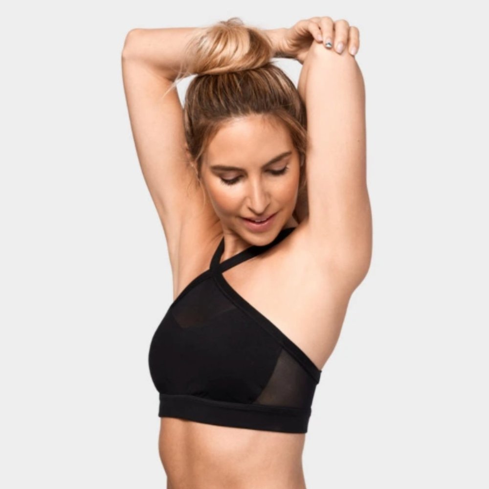 NWOT Manduka Black Mesh Halter Sports Bra - Size S